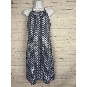 J McLaughlin Blue Yellow Tie Neck Shelf Bra Sleeveless Dress XS